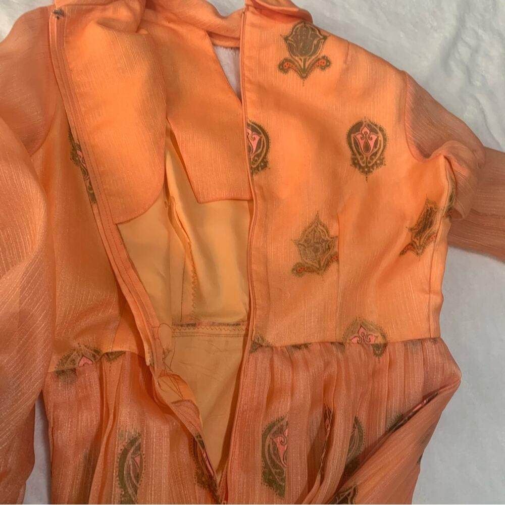 Shaheen California size 16 large Chic Orange Patterned Long Sleeve Dress satin - Picture 5 of 9